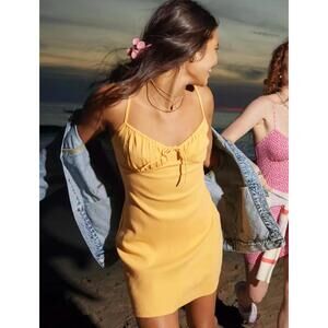 American Eagle AE Ruched Knit Mini Dress Women's Sz Large Peach Orange Tie Front